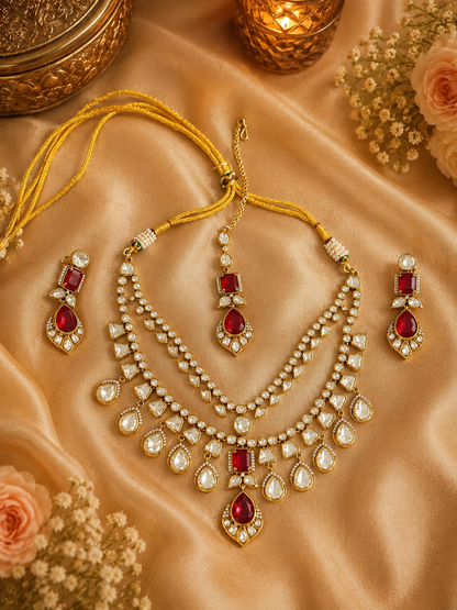Statement Red Stone Kundan Polki Set