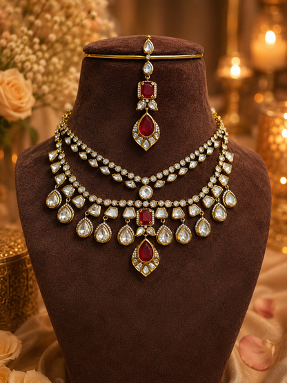 Statement Red Stone Kundan Polki Set