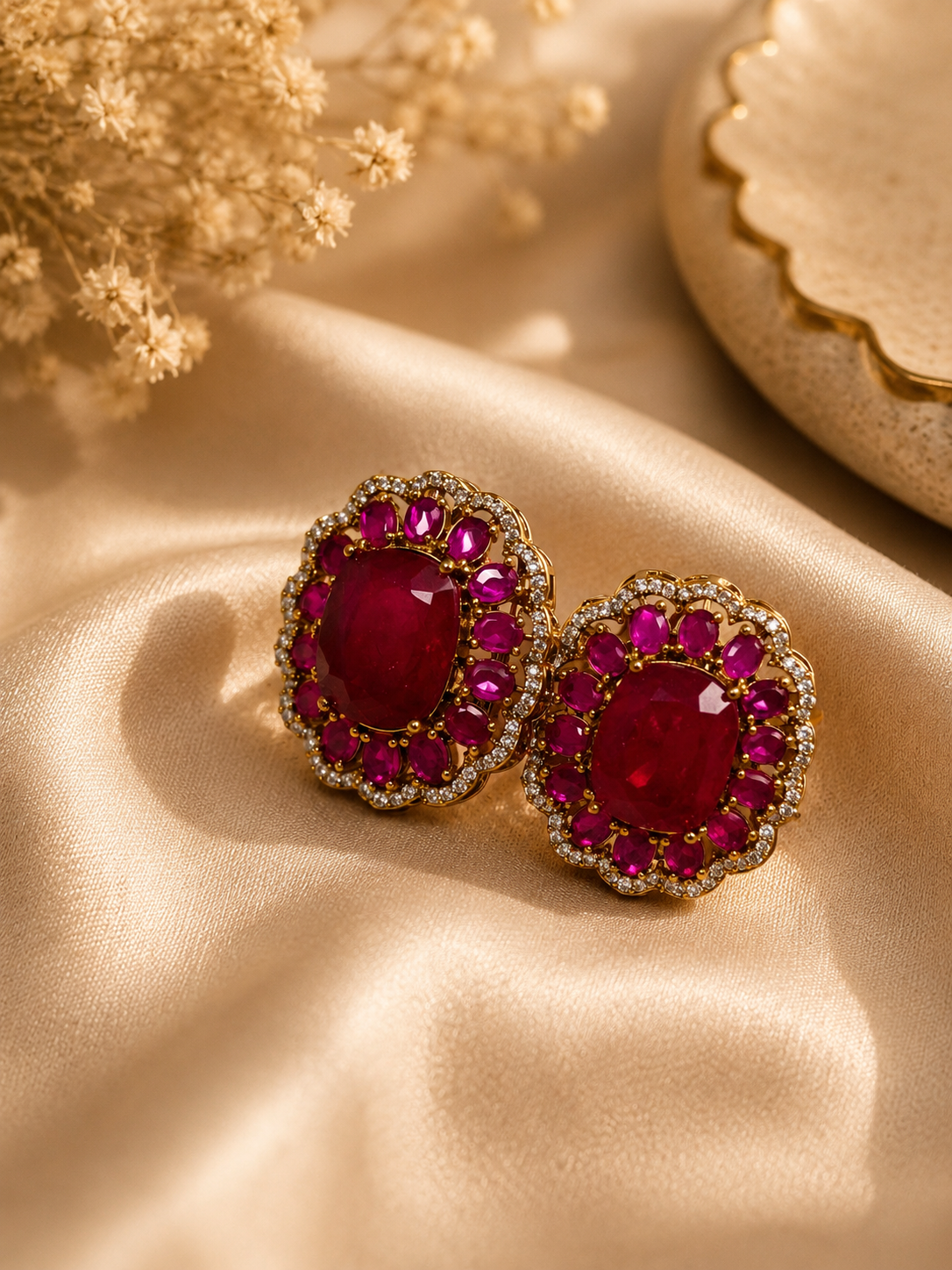 regal bloom gemstone statement studs