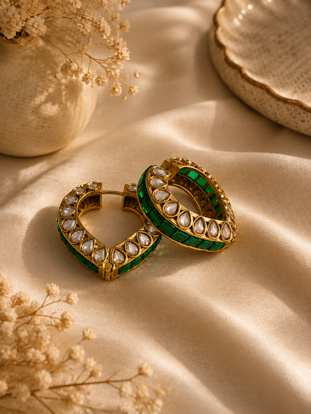 heart polki kundan hoop earrings