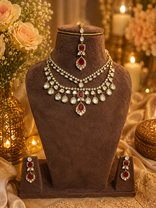 Statement Red Stone Kundan Polki Set