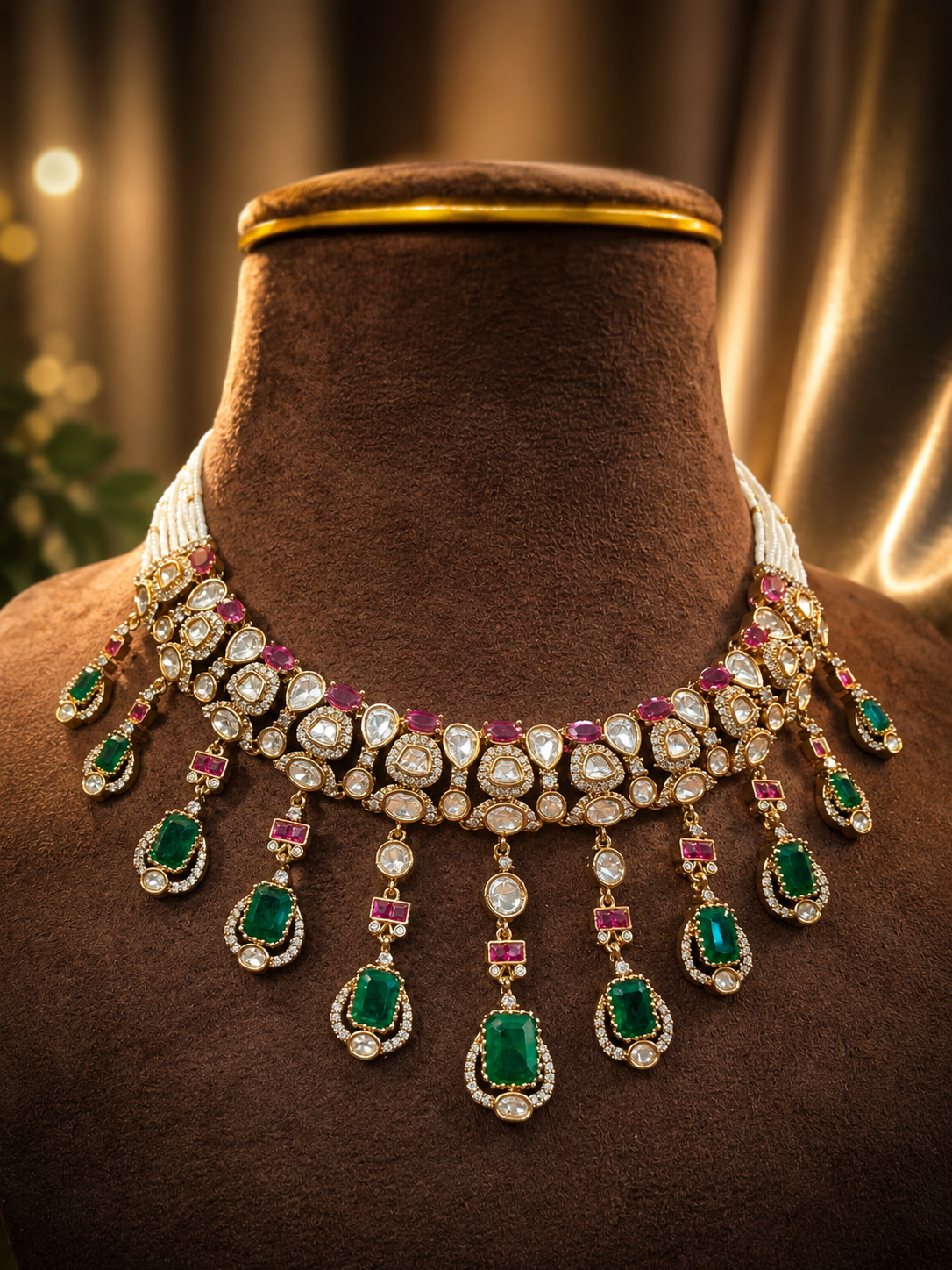 zehra polki emerald necklace set