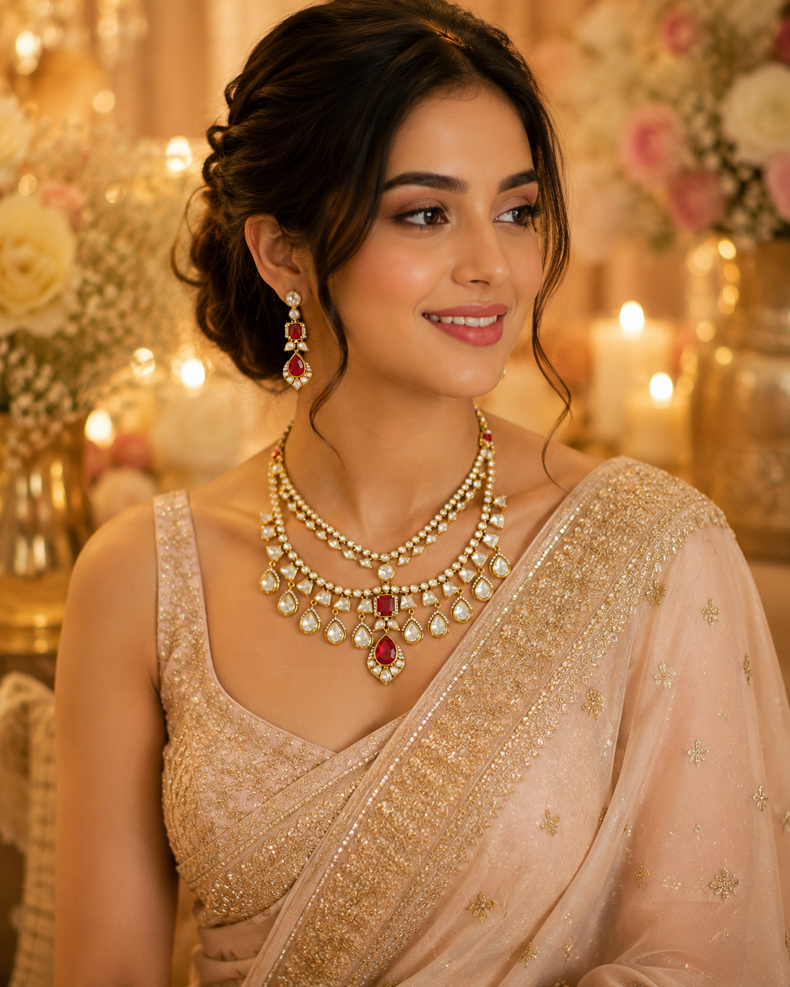 statement red stone kundan polki set