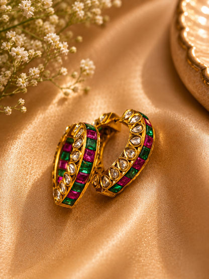 Heart Polki Kundan Hoop Earrings
