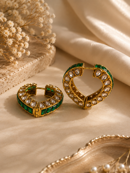Heart Polki Kundan Hoop Earrings