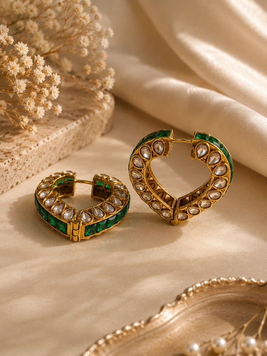 Heart Polki Kundan Hoop Earrings