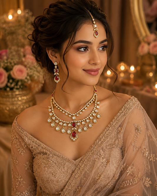 Statement Red Stone Kundan Polki Set