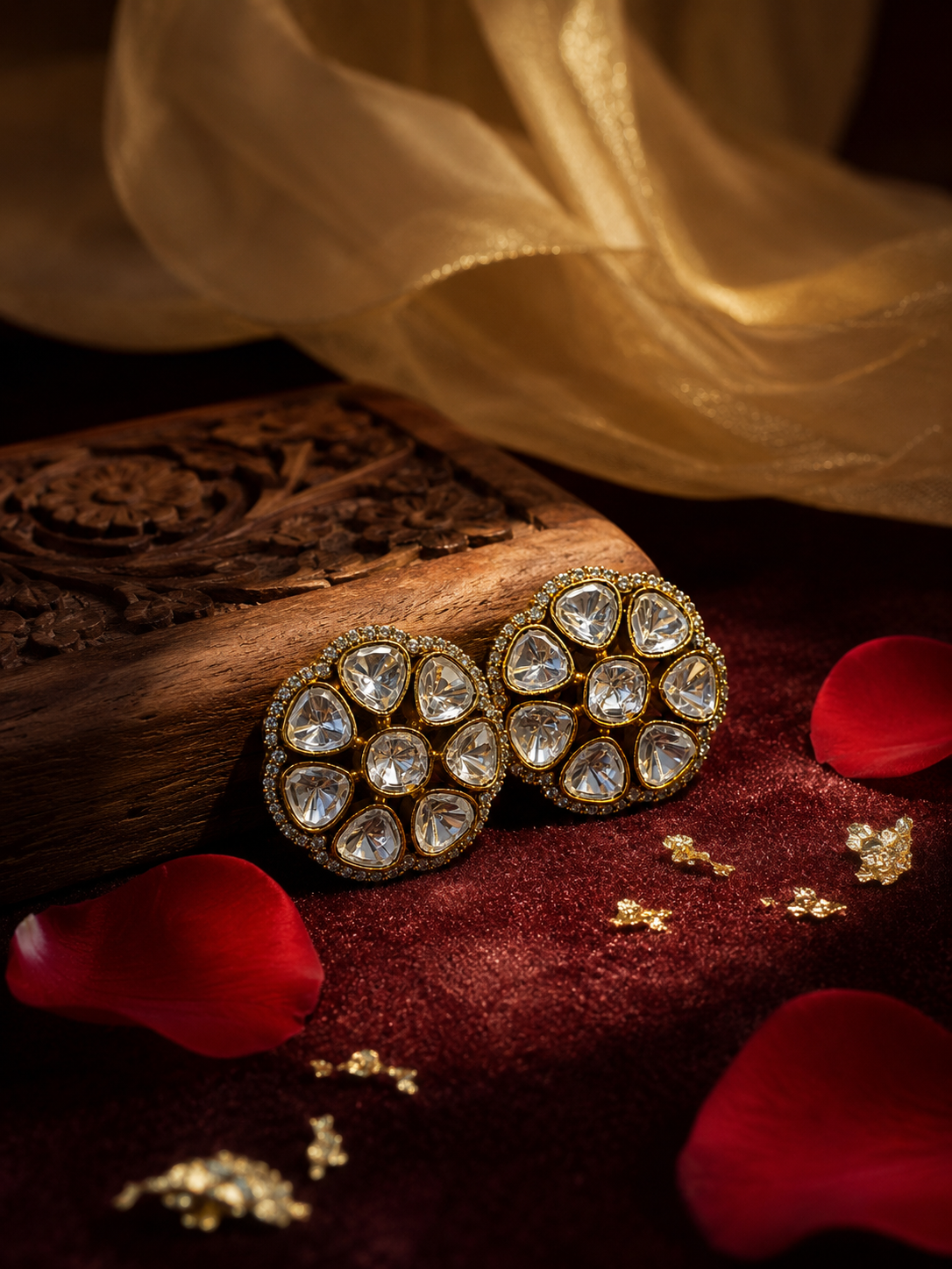 royal floral polki stud earrings