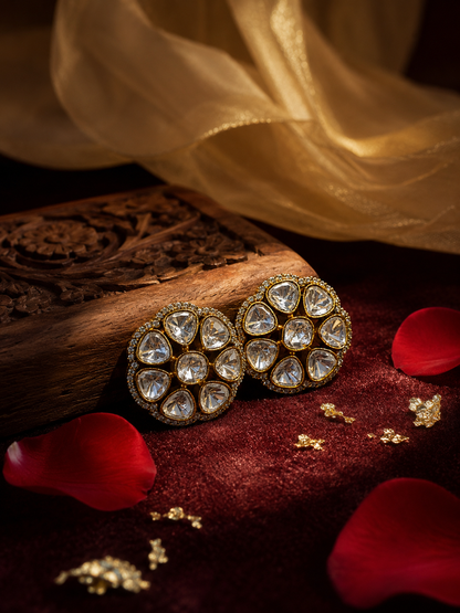 Royal Floral Polki Stud Earrings