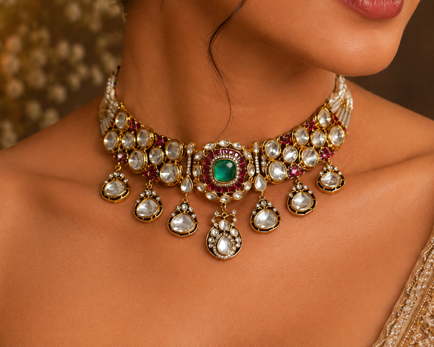 royal polki emerald choker set