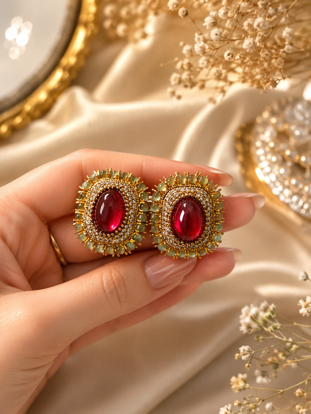 royal aura stone stud earrings