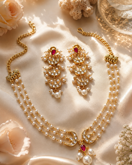 Moonlit Pearl Chandbali Set