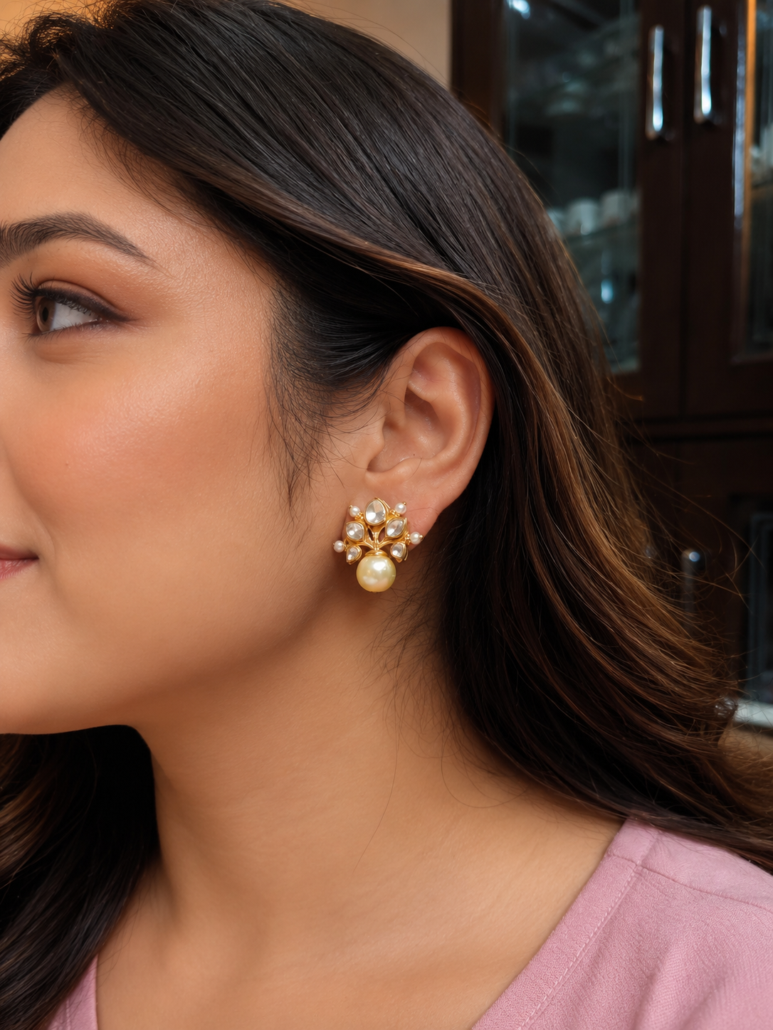 ivory dreams kundan polki pearl earrings