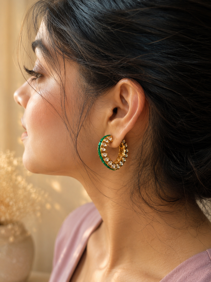 Heart Polki Kundan Hoop Earrings