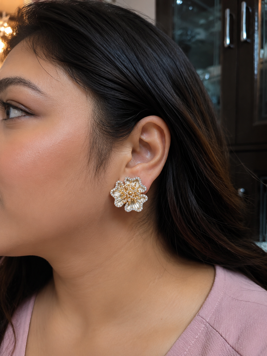 Silver Blossom Statement Earrings