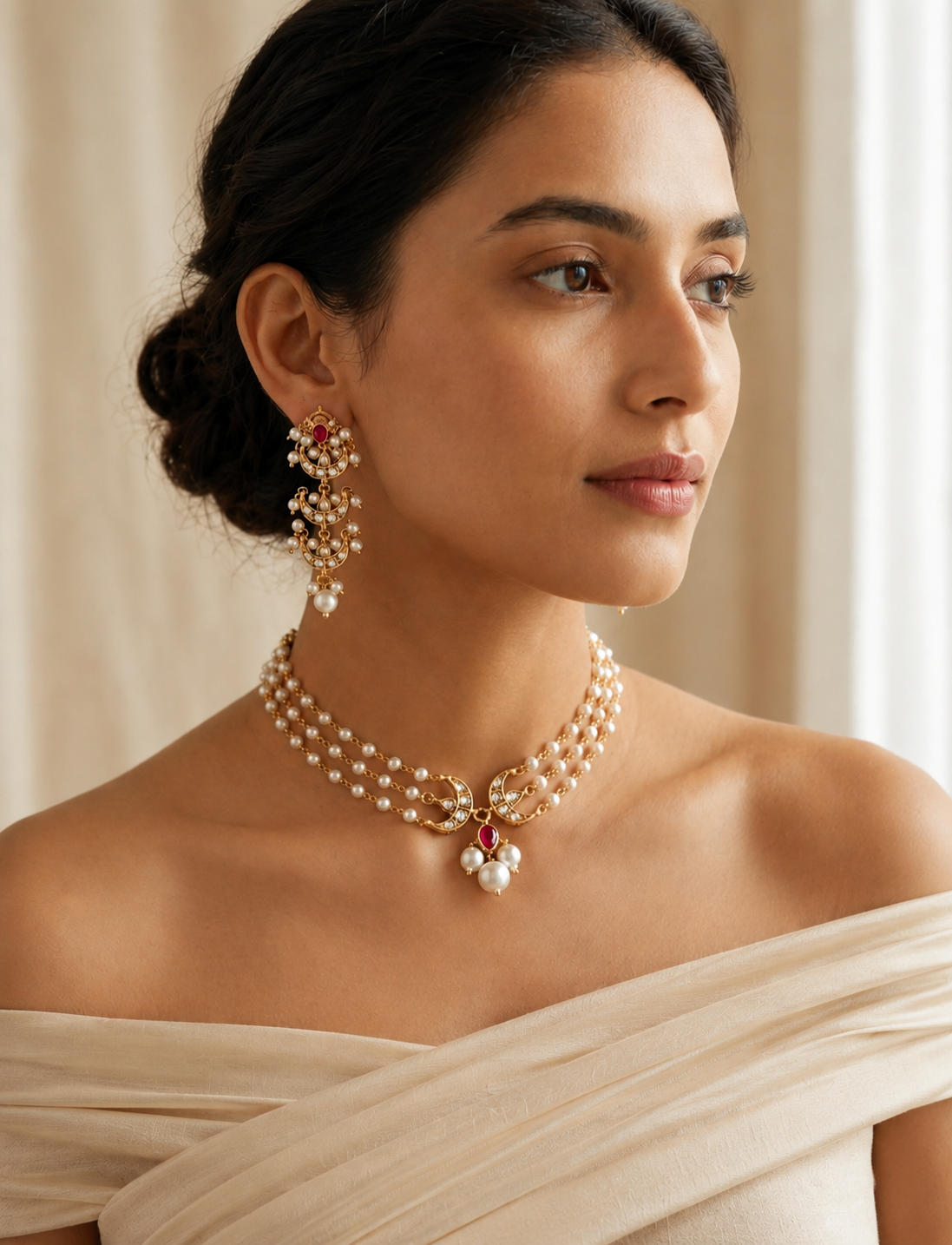 moonlit pearl chandbali set