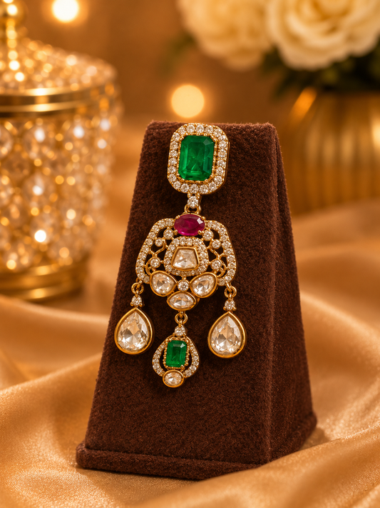 Zehra Polki Emerald Necklace Set