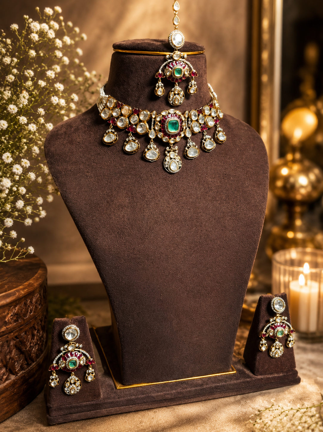 royal polki emerald choker set
