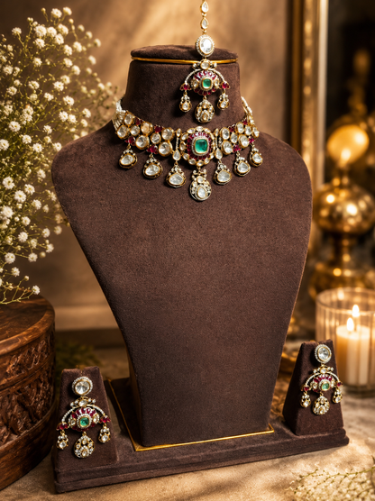 Royal Polki Emerald Choker Set