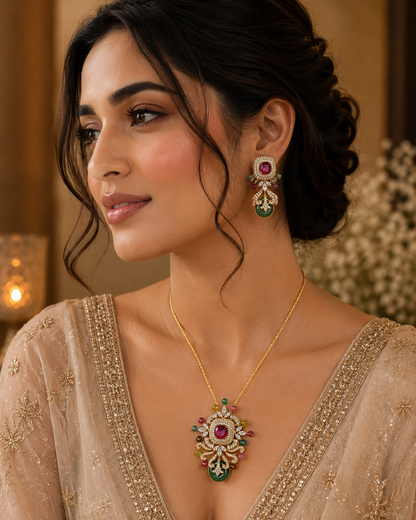 Ruby Radiance Necklace & Earrings Set