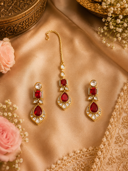 Statement Red Stone Kundan Polki Set
