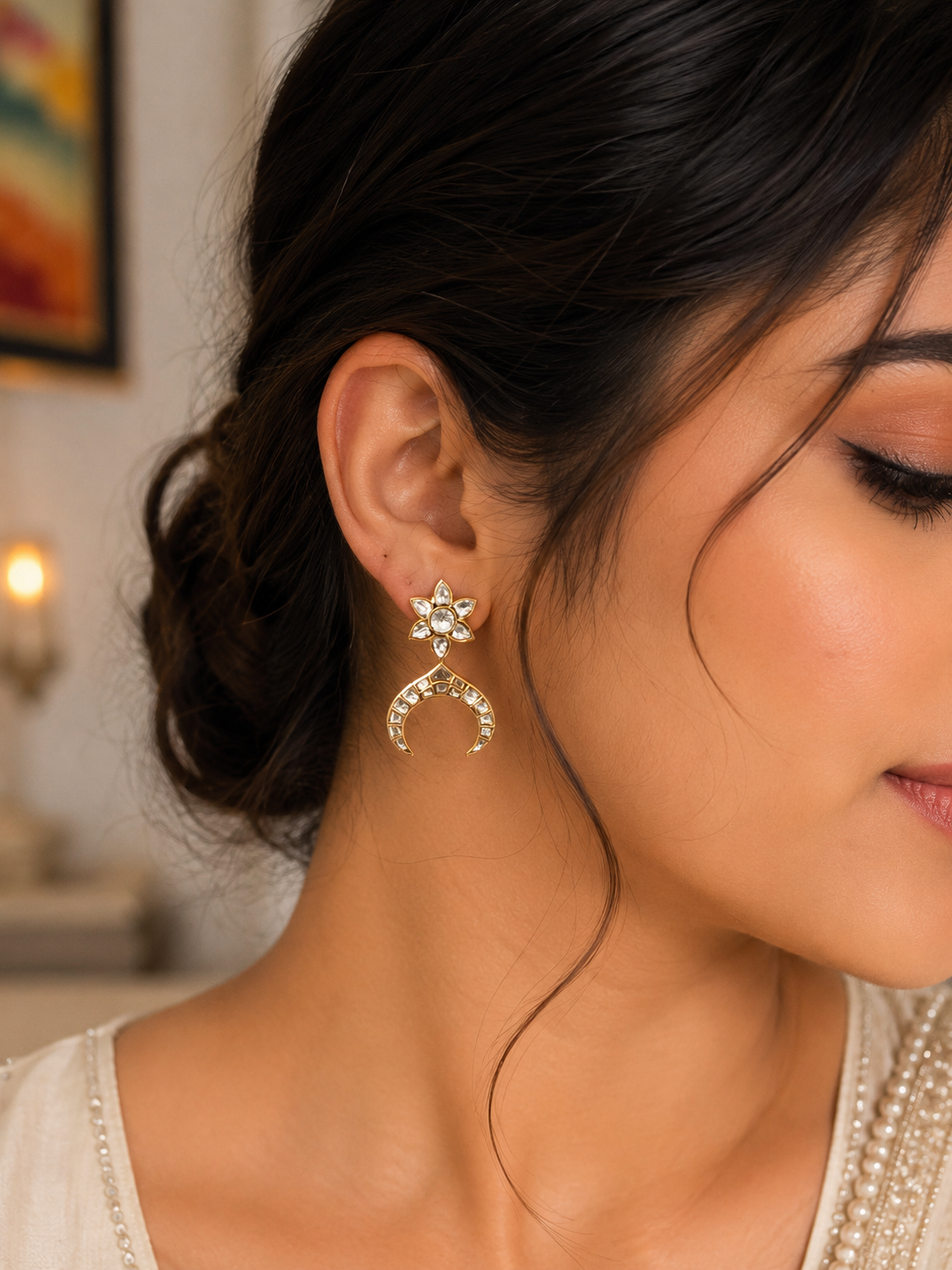celeste crescent polki earrings