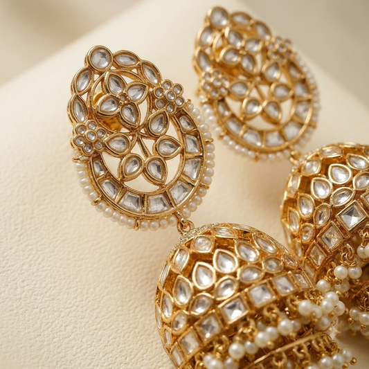 Noor Kundan Pearl Jhumka Earrings