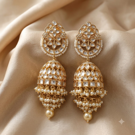 Noor Kundan Pearl Jhumka Earrings