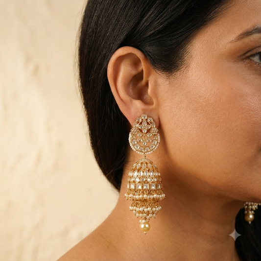 Noor Kundan Pearl Jhumka Earrings