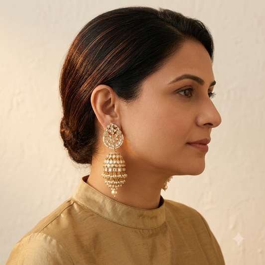 Noor Kundan Pearl Jhumka Earrings