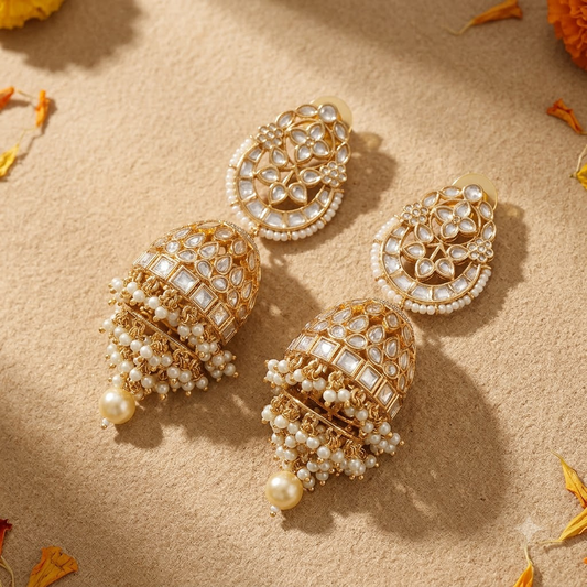 Noor Kundan Pearl Jhumka Earrings