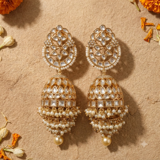 Noor Kundan Pearl Jhumka Earrings